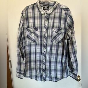 Skully XXL men’s button-down plaid/equestrian/western with rolls have sleeves